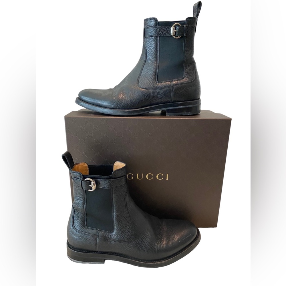 Authentic Gucci Men’s Leather Motorcycle Boot in Black, size 9.5 (like US 10D).